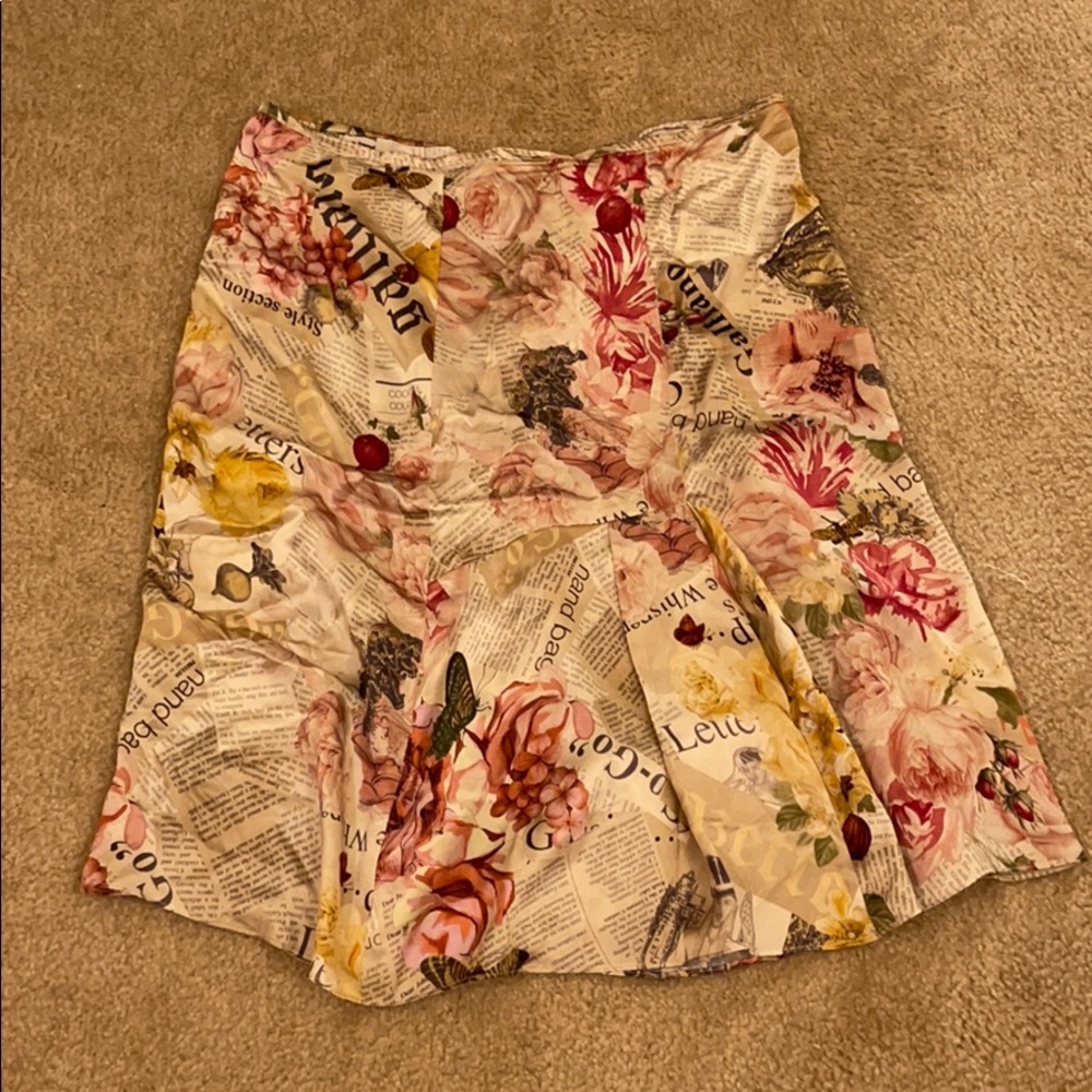 John Galliano Textured Floral Midi Skirt - Pink, Cream, and Yellow